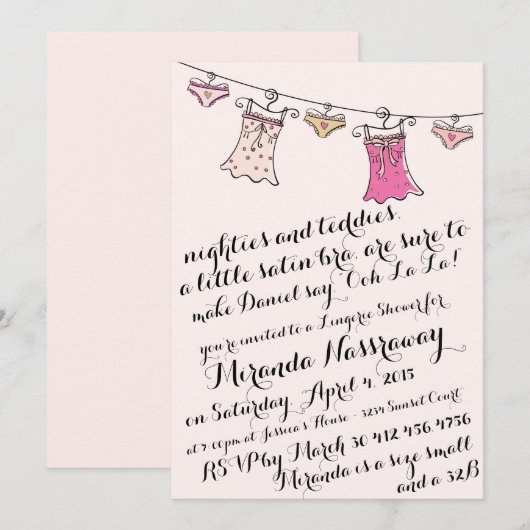 BACHELORETTE PARTIJINVITATIE // LINGERIE SHOWER KAART (Voorkant / Achterkant)
