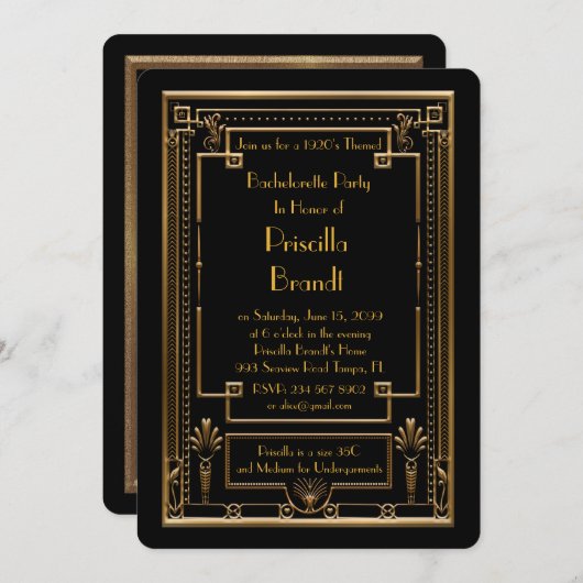 Bachelorette partijuitnodiging, geweldige Gatsby, Kaart (Voorkant / Achterkant)