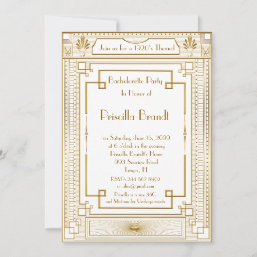 Bachelorette partijuitnodiging, geweldige Gatsby, Kaart (Voorkant)