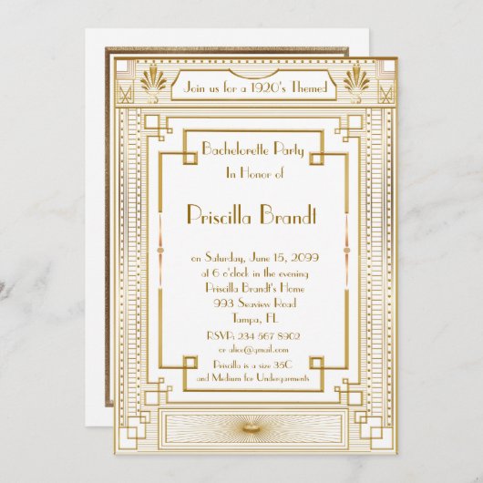 Bachelorette partijuitnodiging, geweldige Gatsby, Kaart (Voorkant / Achterkant)