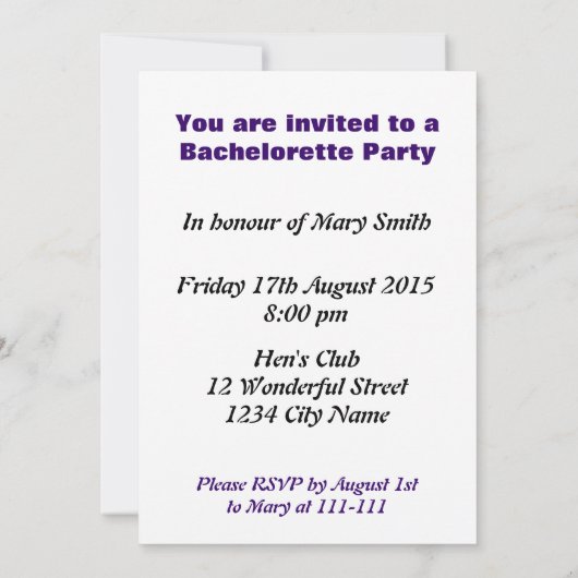 Bachelorette Party Aangepaste Uitnodigingen (Achterkant)