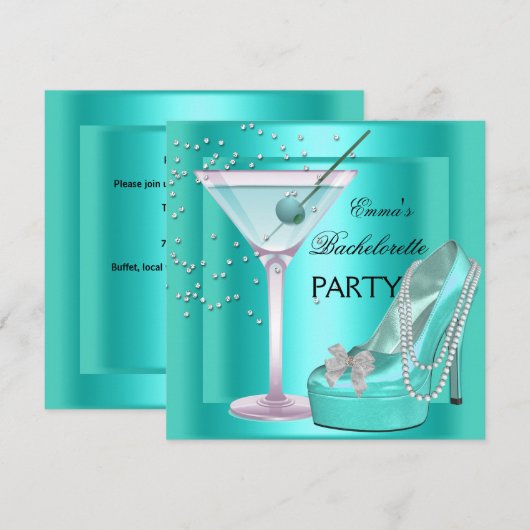 Bachelorette Party Aqua Blauwgroen Blue Turquoise Kaart (Voorkant / Achterkant)