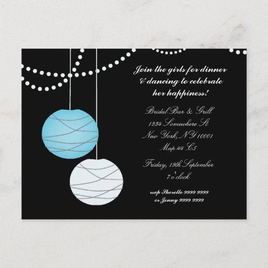 Bachelorette Party Aqua Blue Lantaarns Nodig Kaart (Achterkant)