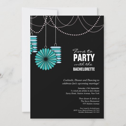 Bachelorette Party Aqua Blue Papier Lantaarns Wiel Kaart (Voorkant)