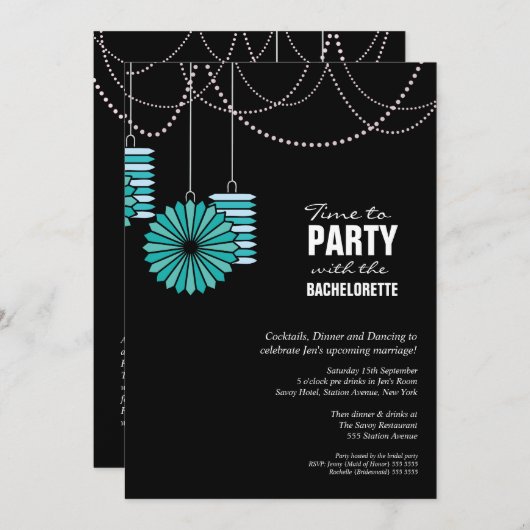 Bachelorette Party Aqua Blue Papier Lantaarns Wiel Kaart (Voorkant / Achterkant)