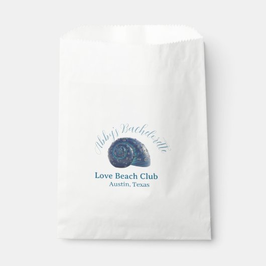Bachelorette party beach club blue sea shell name  bedankzakje (Voorkant)