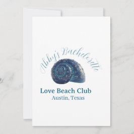 Bachelorette party beach club blue sea shell name  kaart