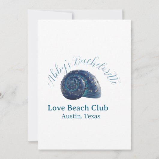 Bachelorette party beach club blue sea shell name  kaart (Voorkant)