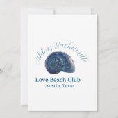 Bachelorette party beach club blue sea shell name  kaart (Achterkant)