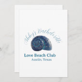 Bachelorette party beach club blue sea shell name  kaart (Voorkant / Achterkant)