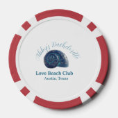 Bachelorette party beach club blue sea shell name  poker chips (Achterkant)
