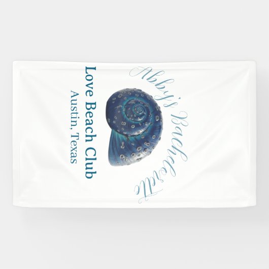 Bachelorette party beach club blue sea shell name  spandoek (Horizontaal)