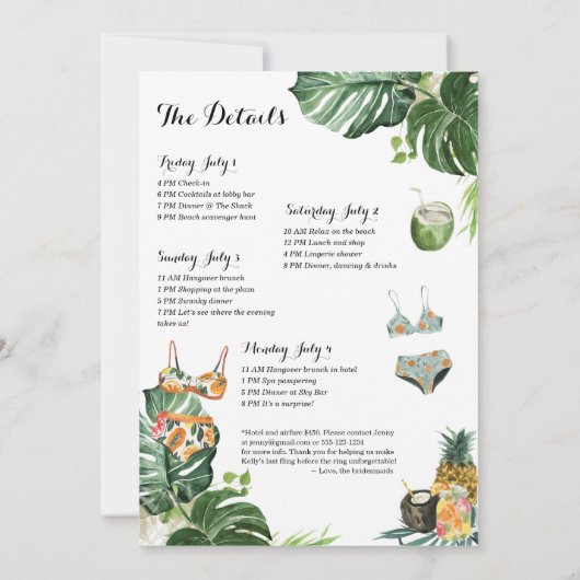 Bachelorette Party Beach Weekend 4 dag reisroute Kaart (Achterkant)