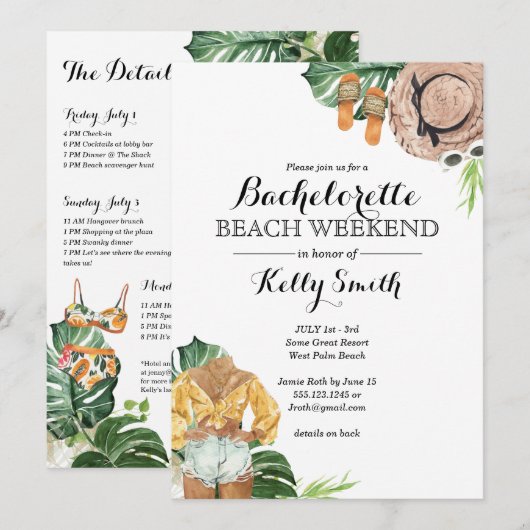 Bachelorette Party Beach Weekend 4 dag reisroute Kaart (Voorkant / Achterkant)