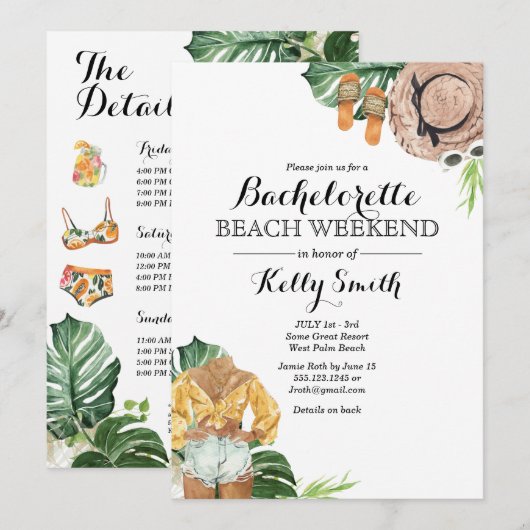 Bachelorette Party Beach Weekend Itinerary Kaart (Voorkant / Achterkant)