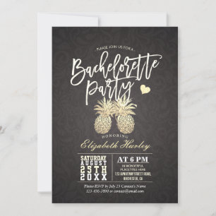Bachelorette Party Black and Gold Pineapple Couple Kaart