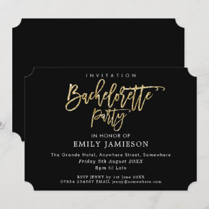 Bachelorette Party Black Gold Script Typografie Kaart