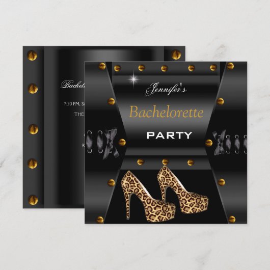 Bachelorette Party Black Leopard Gold Studs Kaart (Voorkant / Achterkant)
