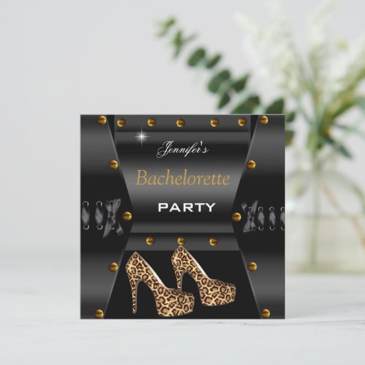 Bachelorette Party Black Leopard Gold Studs Kaart (Staand voorkant)