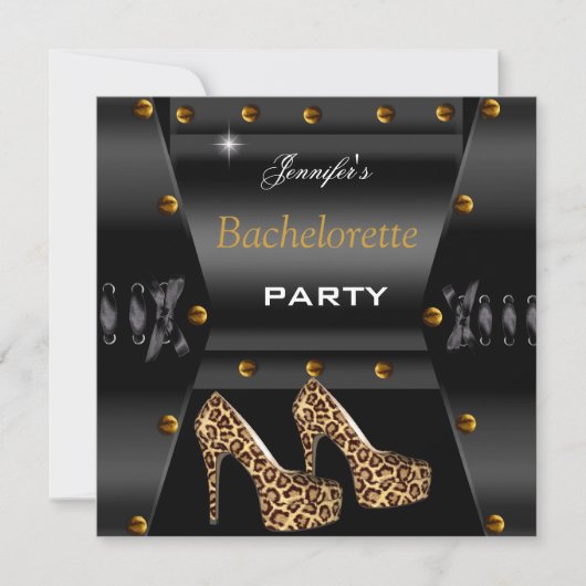 Bachelorette Party Black Leopard Gold Studs Kaart (Voorkant)