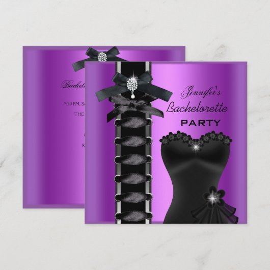 Bachelorette Party Black Paars Diamond Corset Stro Kaart (Voorkant / Achterkant)