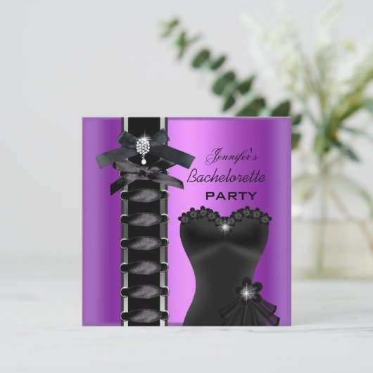 Bachelorette Party Black Paars Diamond Corset Stro Kaart (Staand voorkant)