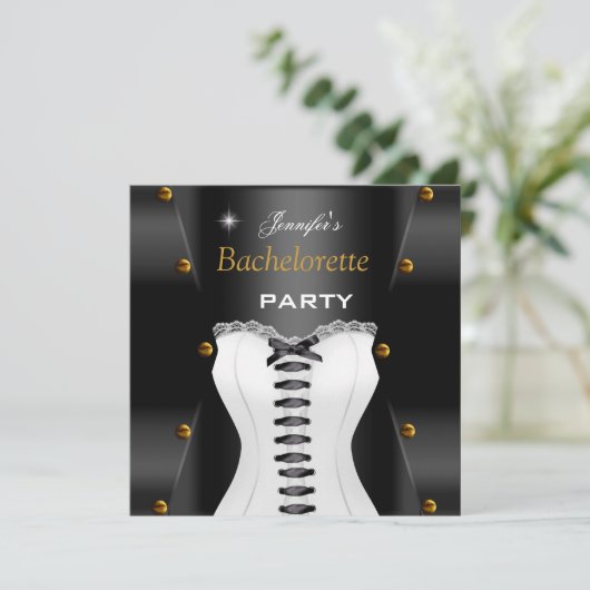 Bachelorette Party Black White corset Gold Studs Kaart (Staand voorkant)