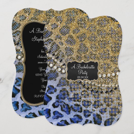 Bachelorette Party Blauw Goud Luipaard Dierenprint Kaart (Voorkant / Achterkant)