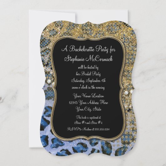 Bachelorette Party Blauw Goud Luipaard Dierenprint Kaart (Achterkant)