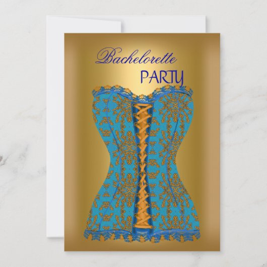 Bachelorette Party Blauwgroen Blauw Corset Goud Ge Kaart (Voorkant)