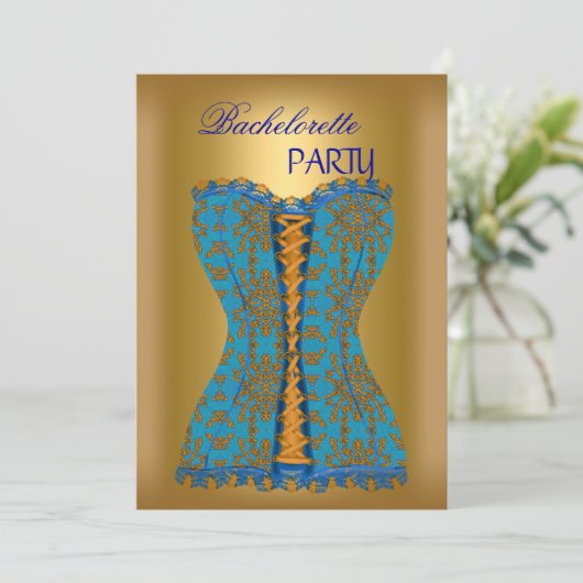 Bachelorette Party Blauwgroen Blauw Corset Goud Ge Kaart (Staand voorkant)