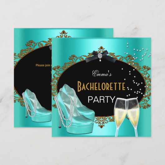 Bachelorette Party Blauwgroen Blauw Gold Black Sho Kaart (Voorkant / Achterkant)