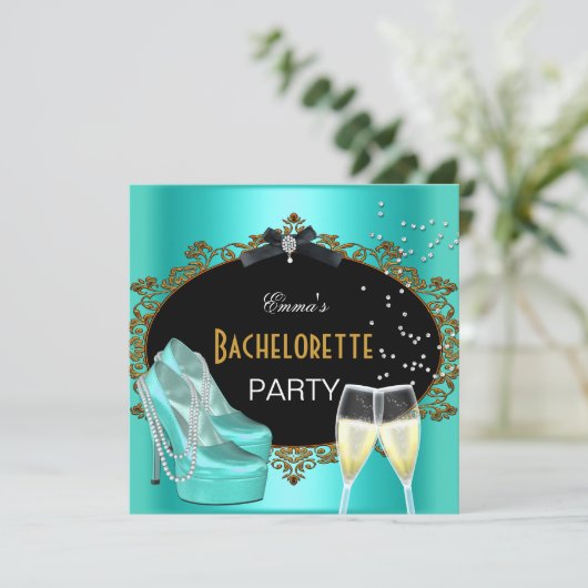 Bachelorette Party Blauwgroen Blauw Gold Black Sho Kaart (Staand voorkant)