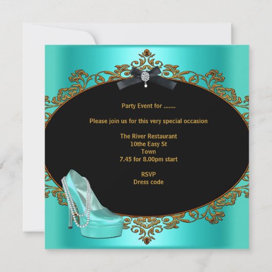 Bachelorette Party Blauwgroen Blauw Gold Black Sho Kaart (Achterkant)