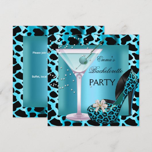 Bachelorette Party Blauwgroen blauw luipaard schoe Kaart (Voorkant / Achterkant)