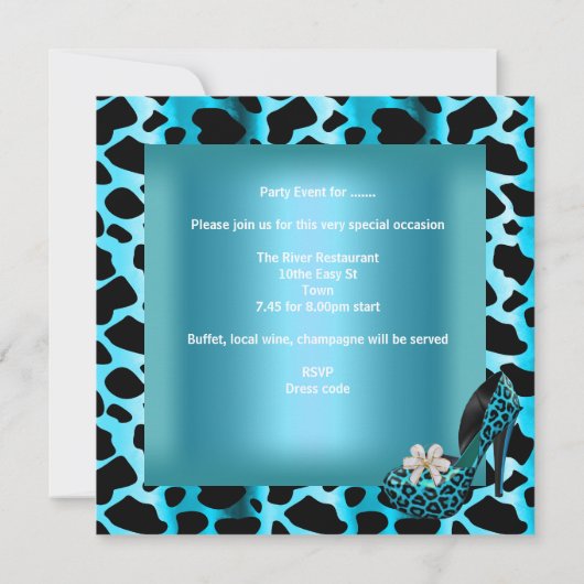 Bachelorette Party Blauwgroen blauw luipaard schoe Kaart (Achterkant)