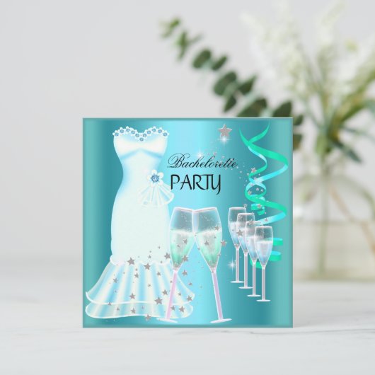 Bachelorette Party Blauwgroen Blauwe Dress Champag Kaart (Staand voorkant)