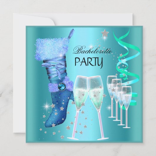 Bachelorette Party Blauwgroen Blue Boot Champagne Kaart (Voorkant)
