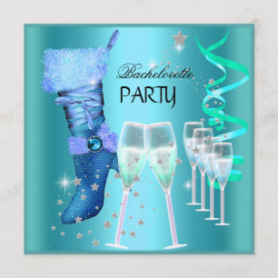 Bachelorette Party Blauwgroen Blue Boot Champagne Kaart