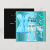 Bachelorette Party Blauwgroen Blue Corset Champagn Kaart (Voorkant / Achterkant)