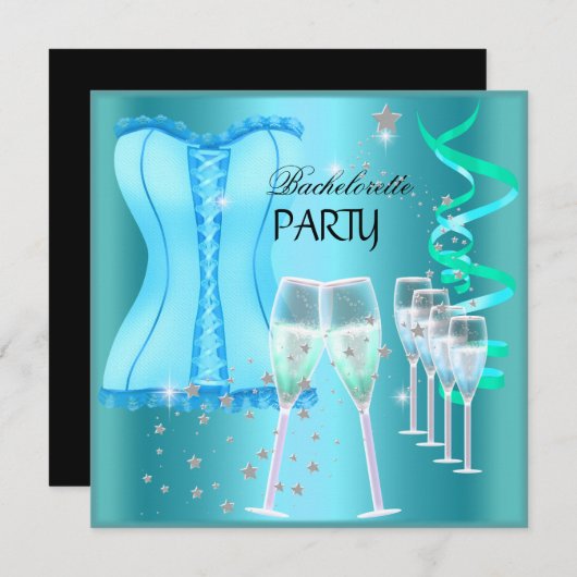 Bachelorette Party Blauwgroen Blue Corset Champagn Kaart (Voorkant / Achterkant)