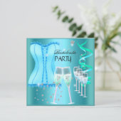 Bachelorette Party Blauwgroen Blue Corset Champagn Kaart (Staand voorkant)