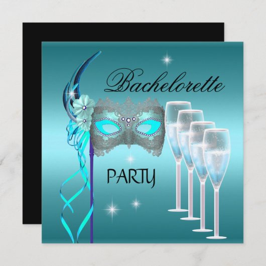 Bachelorette Party Blauwgroen Blue Mask Champagne Kaart (Voorkant / Achterkant)