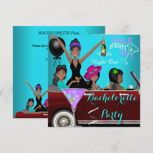 Bachelorette Party Blauwgroen Fun Limo Car Cocktai Kaart (Voorkant / Achterkant)