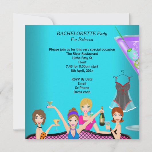 Bachelorette Party Blauwgroen roze luiers Cocktail Kaart (Achterkant)