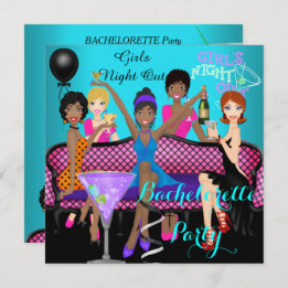 Bachelorette Party Blauwgroen roze vun Girls Cockt Kaart