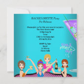 Bachelorette Party Blauwgroen roze vun Girls Cockt Kaart (Achterkant)