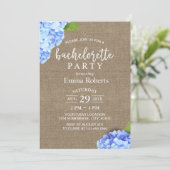 Bachelorette Party Blue Hydrangea Rustic Burlap Kaart (Staand voorkant)