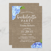 Bachelorette Party Blue Hydrangea Rustic Burlap Kaart (Voorkant / Achterkant)