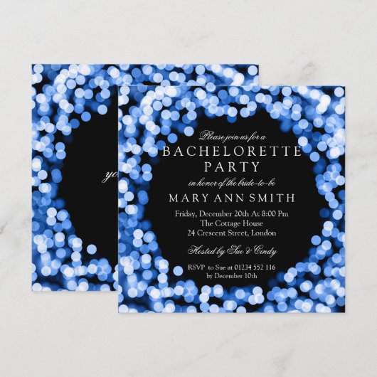 Bachelorette Party Blue Sparkly Lights Kaart (Voorkant / Achterkant)